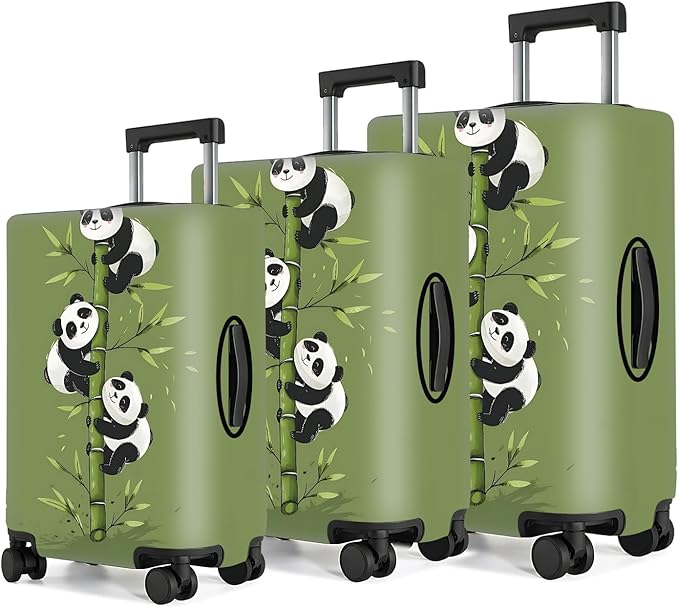 Cute Panda Luggage Cover – Bamboo Climbing Panda Suitcase Protector, Stretchable & Waterproof Travel Luggage Sleeve,M