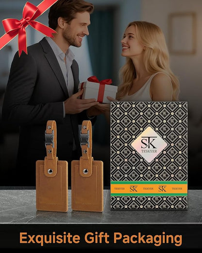 Premium Genuine Leather Luggage Tags for Suitcases - Quick Release, Privacy Protection, Elegant and Durable, Travel Essential Luggage Tag - 2 Pack Brown