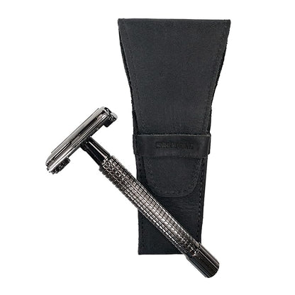 Hide & Drink, Leather Safety Razor Case, Shaving Accessories, Personal Care Essentials, Handmade Includes 101 Year Warranty (Charcoal Black)