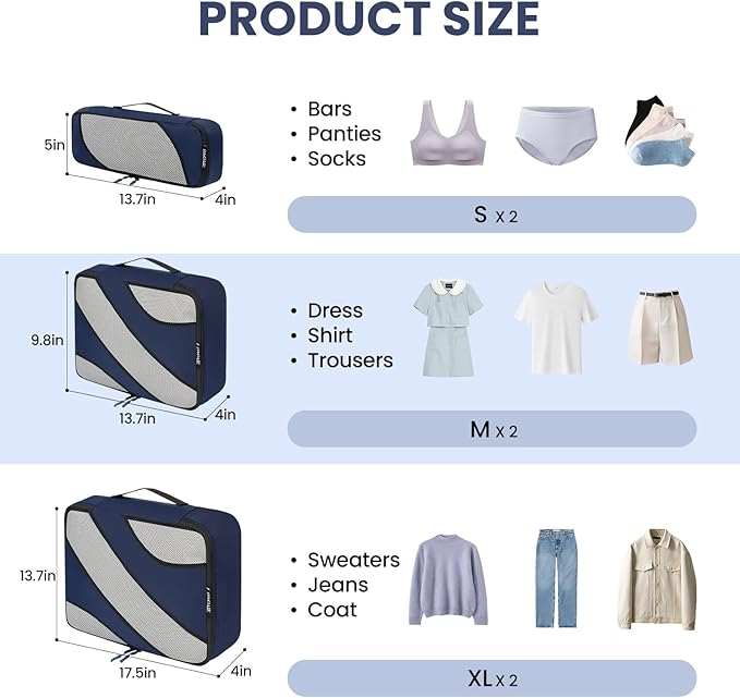 BAGAIL 6 Set Packing Cubes,Travel Luggage Packing Organizers