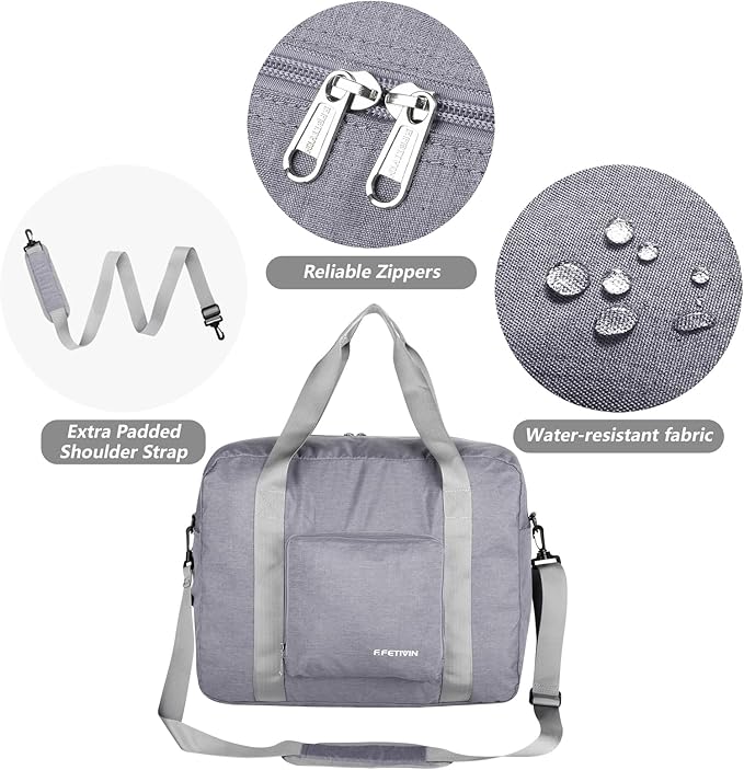 For Spirit Airlines Personal Item Bag 18x14x8 Foldable Travel Duffel Bag Underseat Carry-on Luggage for Women and men 30L(Grey)