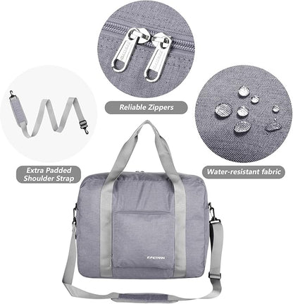 For Spirit Airlines Personal Item Bag 18x14x8 Foldable Travel Duffel Bag Underseat Carry-on Luggage for Women and men 30L(Grey)