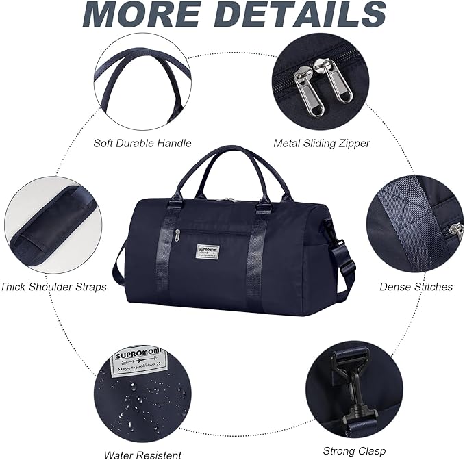 Large Travel Duffel Bag, Sports Tote Gym Yoga Airplane Carry-on With Extra Shoe and Small Clear Makeup Bag, Overnight Crossbody for Men and Women Navyblue