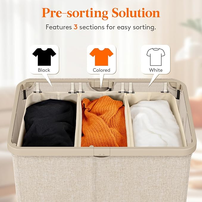 Lifewit 165L Laundry Basket with Lid, Large Laundry Hamper with Plastic Handles and Removable Bag, Foldable Tall Dirty Clothes Hampers for Laundry for Laundry Room, Bedroom, Bathroom, Dorm, Beige