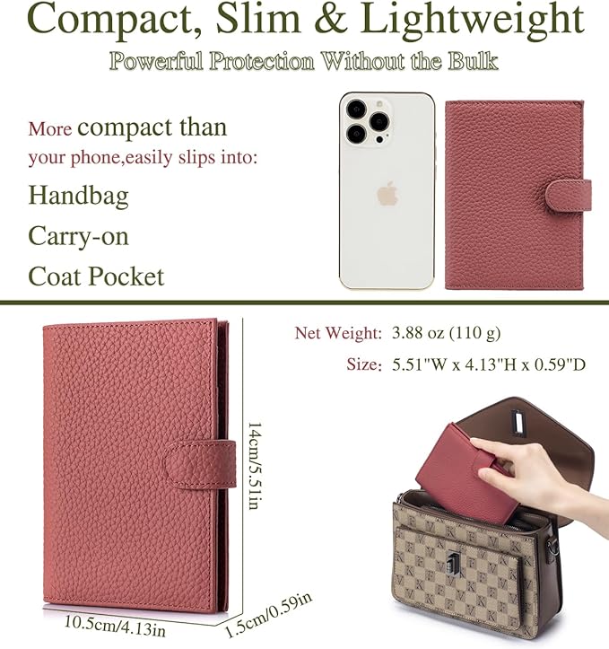 Slim RFID Passport Wallet for Women – Leather Travel Wallet Womens with Passport Slot & Card Slots, Zippered Coin Pocket & Cash Holder Travel Organizer Burnt Sienna (Brick Red)