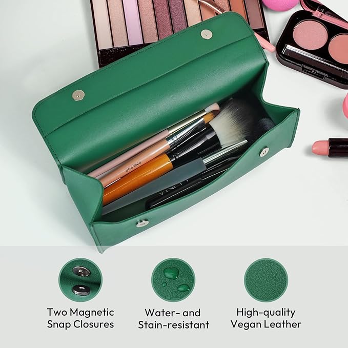 carrotez Stylish PU Leather Makeup Bag: Versatile Travel Toiletry Bag & Cosmetic Pouch, Small Makeup Organizer for Purse Essentials - Ideal Makeup Brush Holder & Sunglasses Case for Women - Green