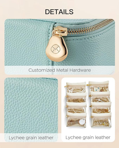 Vlando Jewelry Travel Organizer with 8 Velvet Jewelry Bags Travel Jewelry Storage Box Jewelry Case for Necklace Rings Earrings Trendy Christmas Birthday Graduate Gifts for Women-Lake Blue