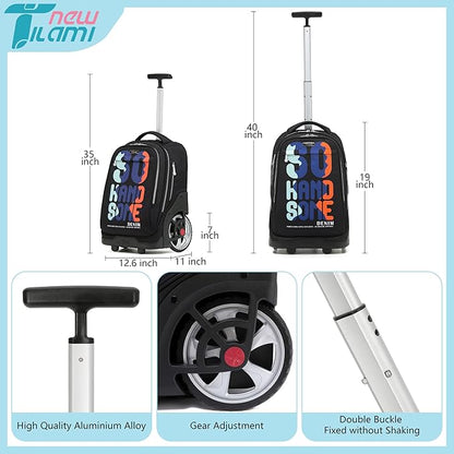 NEW TILAMI 19 Inch Rolling Backpack with Lunch Bag for Girls Boys Wheeled Laptop Backpack Durable Carry-on Bag School Travel, So Handsome