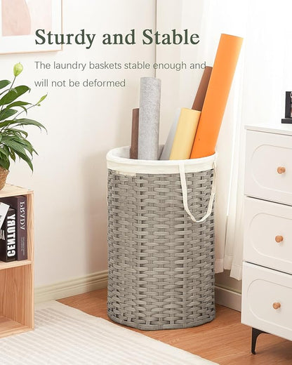 34.3 Gal (130 L) Large Laundry Hamper Laundry Basket Round Handwoven Wicker Laundry Baskets Rattan Laundry Basket with Removable Bag Handles 2 Mesh Bags for Living Room Bedroom Gray
