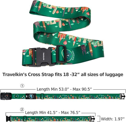 Travelkin Luggage Straps TSA Approved - Adjustable Cross Suitcase Straps with TSA Lock, Reinforced Buckle, Unique Pattern - Secure Heavy Duty Luggage Straps for Travel (Green)