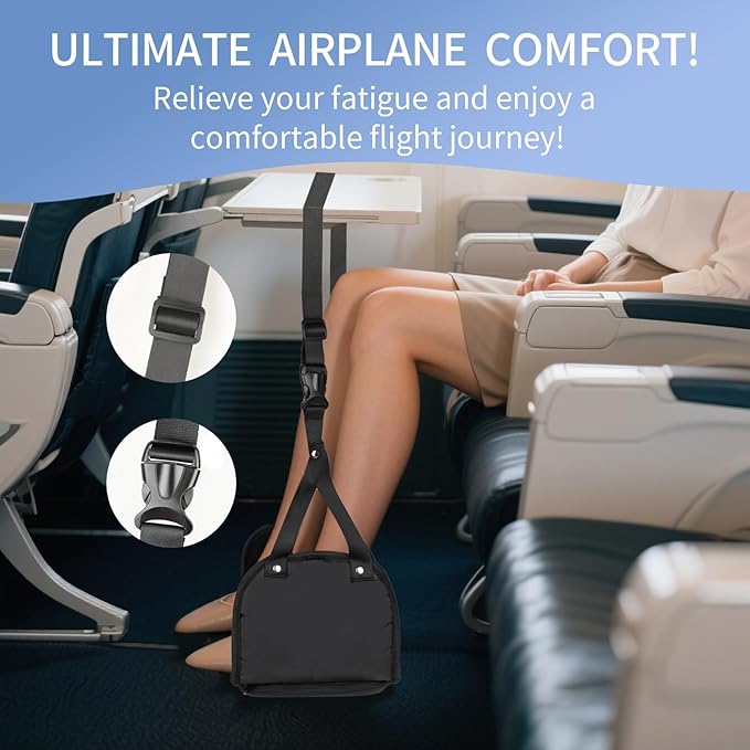 Foot Hammock for Plane Travel, Airplane Foot Rest, Flight Foot Sling with Extended Adjustment Strap, Portable Desk Foot Hammock, Wider Leg Hammock Under Desk - Travel Essentials to Relax Your Feet
