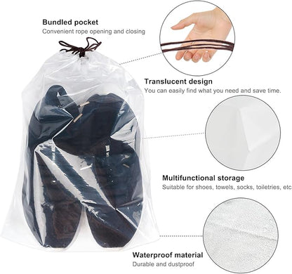 50 Pcs transparent Shoe Bags for Travel,11.8“ x 15.7”,Drawstring Travel Shoe Bags for Packing,Waterproof Dustproof Portable Travel Shoe Storage Bag for Men and Womens Per Piece