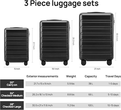NINETYGO Carry On Luggage 22x14x9 Airline Approved, 20 Inch Luggage with Smooth Double Spinner Wheels, Hard Shell PC+ABS Suitcase Carry-On, Lightweight Travel Luggage, TSA Approved (Black, Andes)