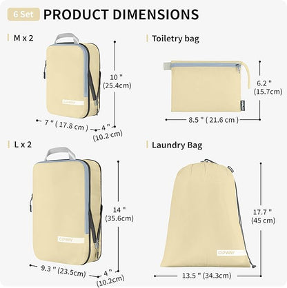 Cipway Compression Packing Cubes for Travel Ultralight Expandable Packing Organizers with Laundry & Toiletry Bag for Carry on Luggage (Vanilla Cream 6 Set)