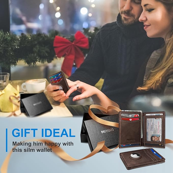 Airtag Slim Leather Wallet for Men - 12-Card Capacity, Magnetic Closure, Money Clip & Simplified Bill Compartment, RFID Blocking (4.3" x 3.0") | Gift Boxed