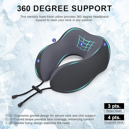 Travel Pillow for Airplane Memory Foam Neck Pillow, Soft & Support Travel Pillow for Travelling, Sleeping Rest, Car, Train and Home Use (Black)