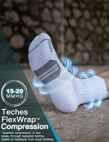 Mens Bamboo Viscose Crew Compression Running Socks Athletic Hiking Cushioned Wicking Anti-Blister Seamless