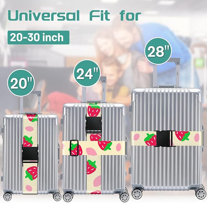 Slohif Luggage Straps for Suitcases Travel Belt Accessories Luggage Connector Identifiers Over Handle with Buckle Unique Nylon Adjustable Strap for Sleeping Bag Car Seat Strawberry(2 Pack)