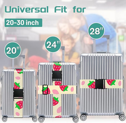 Slohif Luggage Straps for Suitcases Travel Belt Accessories Luggage Connector Identifiers Over Handle with Buckle Unique Nylon Adjustable Strap for Sleeping Bag Car Seat Strawberry(2 Pack)