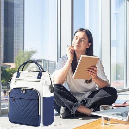 VANKEAN 17 Inch Laptop Backpack for Women Men Fashion Computer Work Bag, Large Capacity Waterproof Backpack with USB Port & RFID Pockets, College Daypack Business Travel, Beige-Haze blue