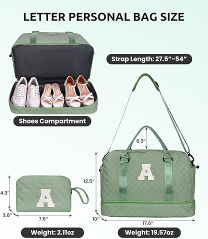 Personalized Teacher Gifts, Gifts for Women-Girl Travel Bag with Shoe Compartment, Personalized Weekender Bag, Monogram Overnight Bag for Women, Letter Travel Bag with Makeup Bag (Letter Q)