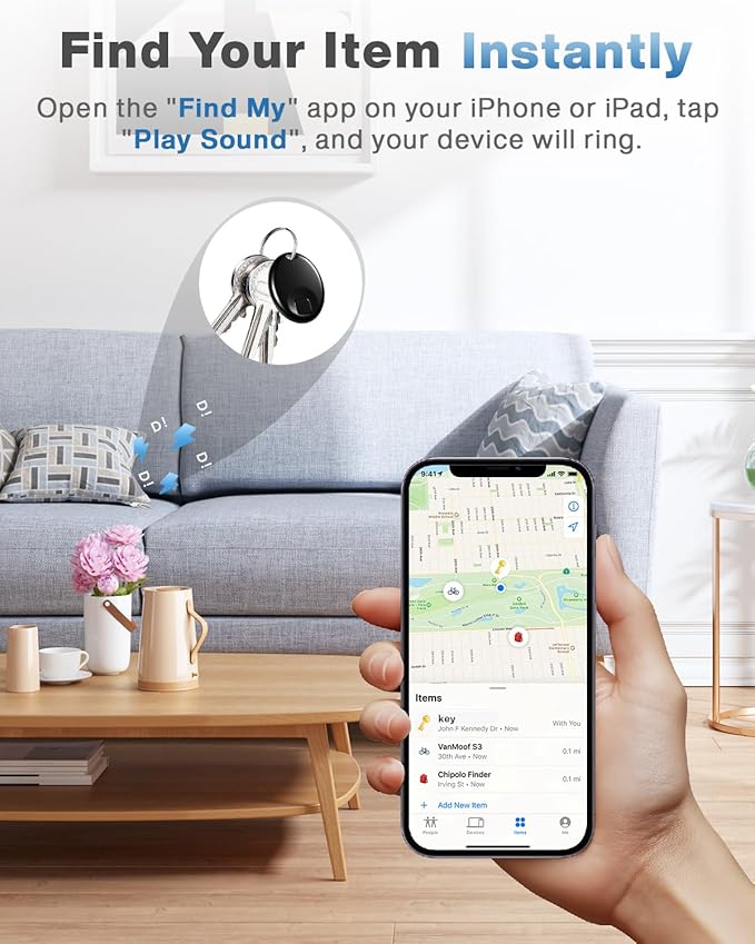 Air Tracker Tag 4 Pack(iOS Only),Precision Finding,Tracking Device with Replaceable Battery,Slim Tracker with Sound for Luggage,Keys,Wallet,Travelers, Bags,Car,Kids,Pets