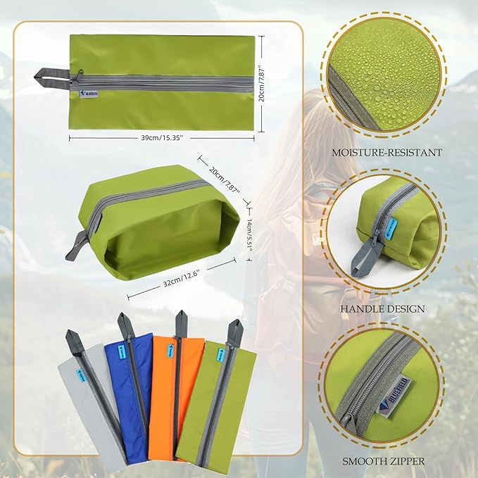 Tumecos 4 Pack Large Waterproof Portable Travel Organizer Toiletry Dopp Kit, Space Saving Shoe Bag Pouch