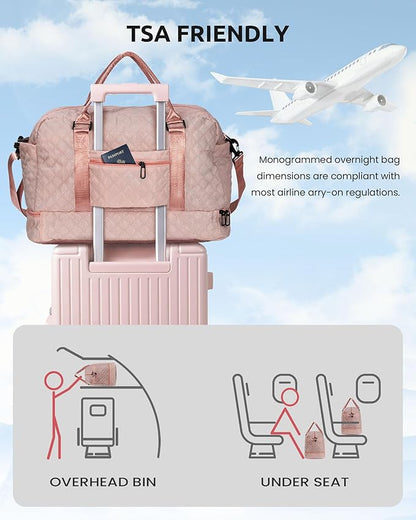 Initial Duffle Travel Bag, Personalized Weekender With Shoulder Strap, Monogram Overnight for Women Wet Pocket, Letter Travel With Makeup Bag Gifts for Family (Letter Z)