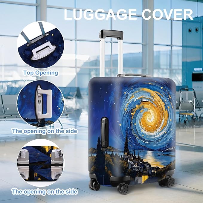 Art Print Travel Suitcase Cover – Starry Night Style Waterproof Luggage Cover and Stretchable Suitcase Protector for Checked Bags,Fits 28"-30" Luggage,L