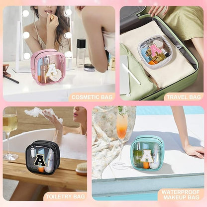 YOOLIFE Initial Make Up Bag Travel Toiletry Bag, Clear Makeup Bag Preppy Cosmetic Bags Organizer Travel Essentials Gifts for Women Teen Girlfriend Teacher Mom Birthday Mothers Day Gifts White M