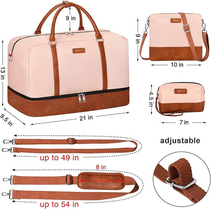IBFUN Weekender Bags for Women, 21" Weekender Travel Bag, Travel Duffle Bag with Shoe Compartment Carry on Overnight Duffel Bag for Weekend Travel Business Trip, 3PCS
