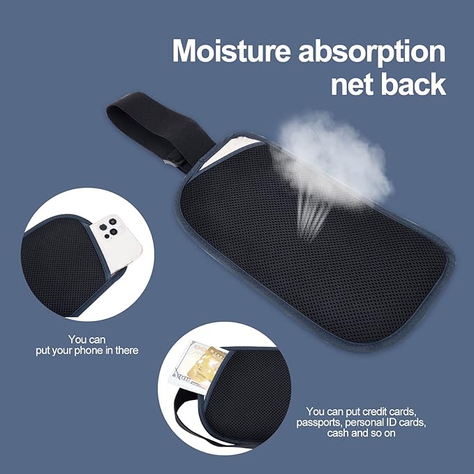 RFID Blocking Money Belt for Men Women, Slim Fanny Pack for Travel，Running,Conceal Waist Wallet for Passport Holder,Phone,Cash(Black Dark Blue)