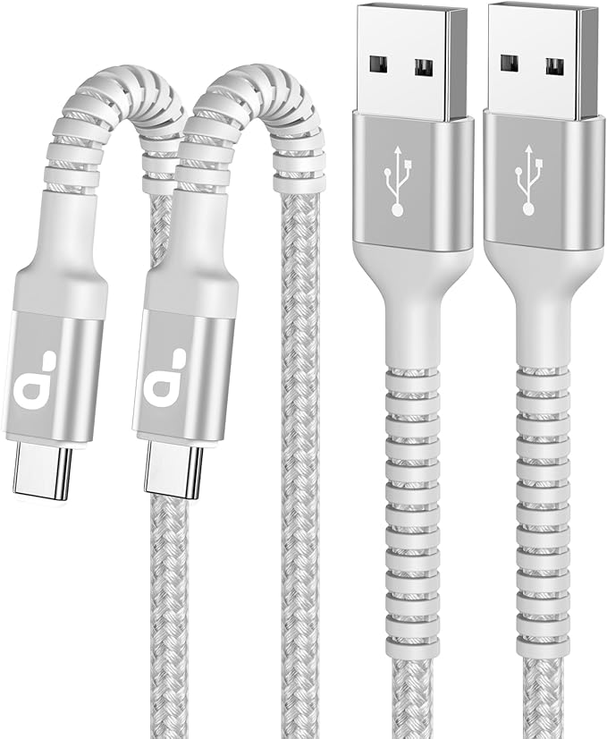 USB A to USB C Cable Fast Charging [2 Pack, 6FT], USB to USB C Charger Cable Upgraded Extra Durable Braided USBC Cable Compatible with iPhone 17 16 15 Pro Max, Samsung Galaxy, LG and More -Silver