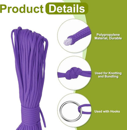 uxcell 4mm Nylon Rope, 10ft Portable Clothesline for Luggage and Backpack Tie Downs, Hanging Clothes, Swings, Camping and Mountaineering Tie Downs, Purple