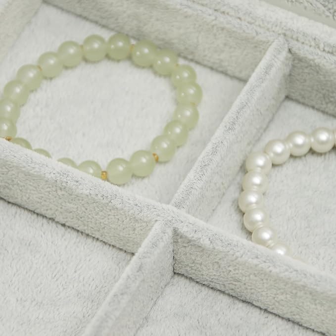 Coward Jewelry Organizer Tray Box, Grey Beige Velvet 12 Grids Bracelet Bangle Necklace Jewelry Display Tray Case with Transparent Glass Lid for Home Desk Drawer or Store Selling Show