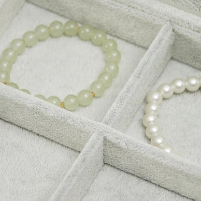 Coward Jewelry Organizer Tray Box, Grey Beige Velvet 12 Grids Bracelet Bangle Necklace Jewelry Display Tray Case with Transparent Glass Lid for Home Desk Drawer or Store Selling Show