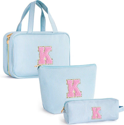 Toiletry Bag Makeup Bag for Girls - Personalized Cute Makeup Pouch for Girlfriend Bridesmaid Wife | Cosmetic Travel Toiletry Bag for Friend | Birthday Gift Idea for Mom - Blue K