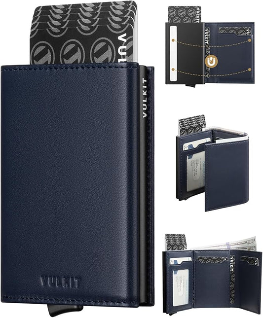 VULKIT Pop up Card Wallet Minimalist Cash Wallets RFID Blocking Leather Smart Credit Card Holder with ID window for Men
