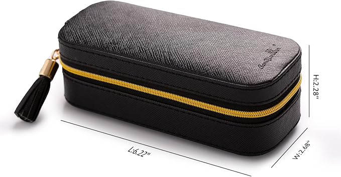 BONNY DODO Small Travel Jewelry Organizers Box for women with PU Leather Portable Mini Jewelry Case with compartments for Necklace Rings Earrings,Luxury Giftable boxes.(Black, S)