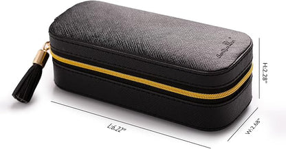 BONNY DODO Small Travel Jewelry Organizers Box for women with PU Leather Portable Mini Jewelry Case with compartments for Necklace Rings Earrings,Luxury Giftable boxes.(Black, S)