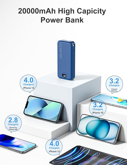 20000mAh Ultra-Portable-Charger-Power-Bank PD20W with Built in Cables&AC Wall Plug,Fast Charging Cell Phone Charger Battery Pack,LED Display Travel Battery Bank for All iPhone,Samsung,Android