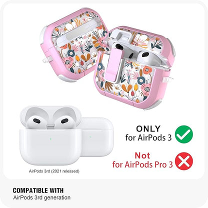 WENEW Case for AirPods 3 Case Cover Secure Lock Automatic Snap Switch Clip Cleaner Kit Lanyard Women Stylish Flower Armour Hard Shell Full Body Front LED Visible (Pink Flower, AirPods 3rd)