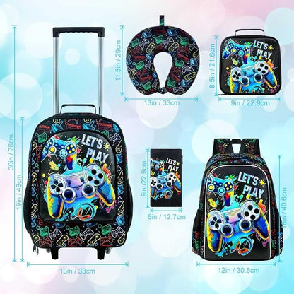 UFNDC 5PCS Kids Luggage for Boys, Game Rolling Suitcase with Wheels, Travel Carry-On for Children Toddler Elementary