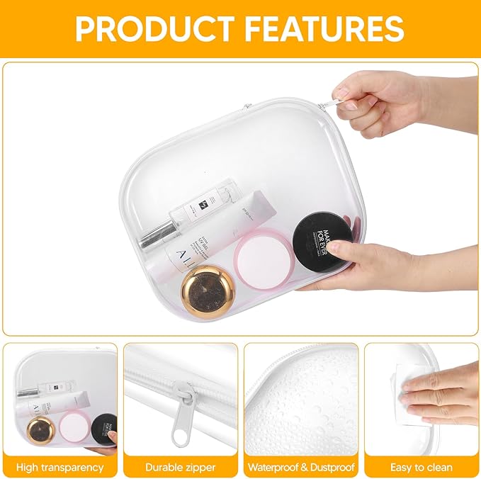 3Pcs Clear Zipper Pouch, PVC Plastic Cosmetic Travel Bag, Portable Travel Organizer Bins, Durable Makeup Bags for Toy Storage, Pencil Case(White-13.8+9.9+7.5inch)