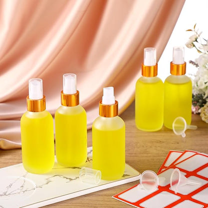 Fumete 36 Pcs Glass Spray Bottles 4oz Fine Mist Glass Spray Bottle Refillable Liquid Containers with 6 Labels 6 Funnel for Hair Travel Plants Cleaning Solutions Skin Care (Clear,Frosted)
