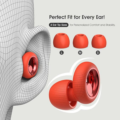 Ear Plugs for Sleeping Noise Cancelling, Soft Ear Plugs for Concert, 45dB Reusable for Noise Reduction with 8 Ear Tips, Silicone Hearing Protection Earplugs for Sleep, Work (Red)