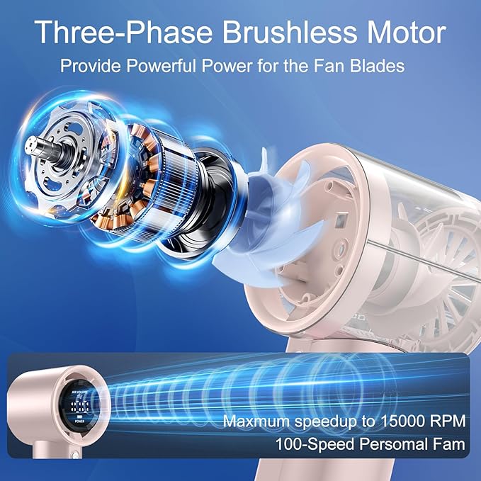 Portable Handheld Fan, Speed (1-100) Adjustable Turbo Personal, 4000mAh Battery Rechargeable Cooling Fan, Digital Display, Gifts for Women Men Travel/Camping/Outdoor (Powder/Beige)