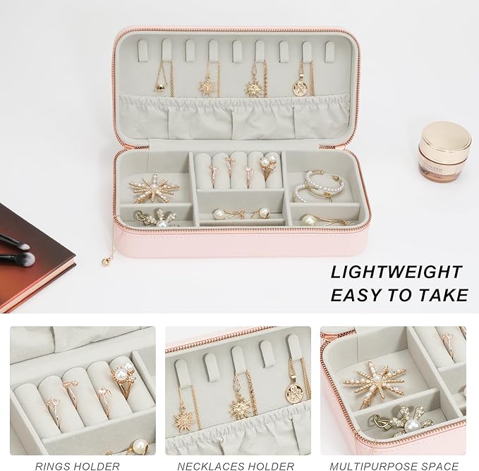 Travel Jewelry Box Jewelry Organizer for Travel Jewellery Organizers Box Jewelry Box for Women on Hallowmas Christmas Valentine's Birthday Pink