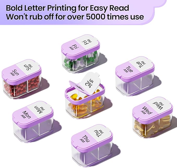 Daviky Large Pill Organizer 7 Day, Weekly XL Pill Box 2 Times a Day, Extra Big Medicine Case AM PM for Vitamins, Supplements and Medication