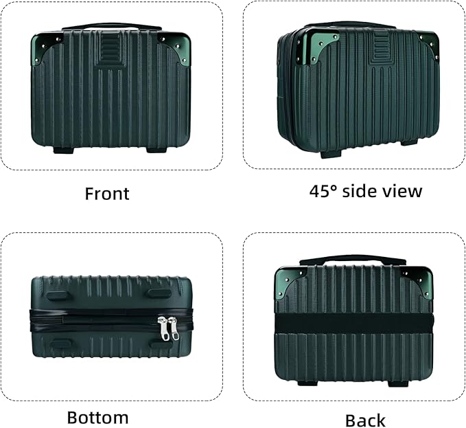 Dark Green 14inch Hard Shell Cosmetic Organizer Travel Train Hand Luggage Small Portable Carrying Suitcase Makeup Case Bag for Women Toiletry